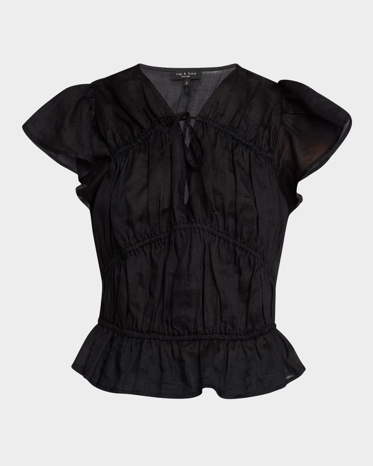 Rag & Bone Valentina Tiered Flutter Sleeve Top In Black