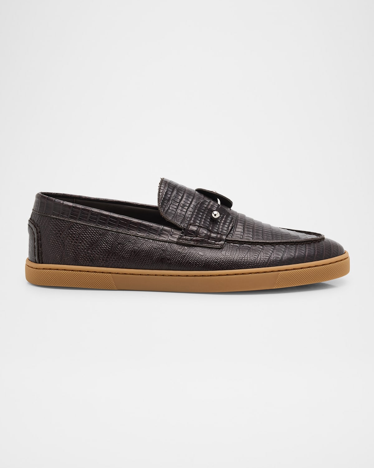 Christian Louboutin Men's Chambeliboat Silver Pin Lizard-effect Loafers In Multi