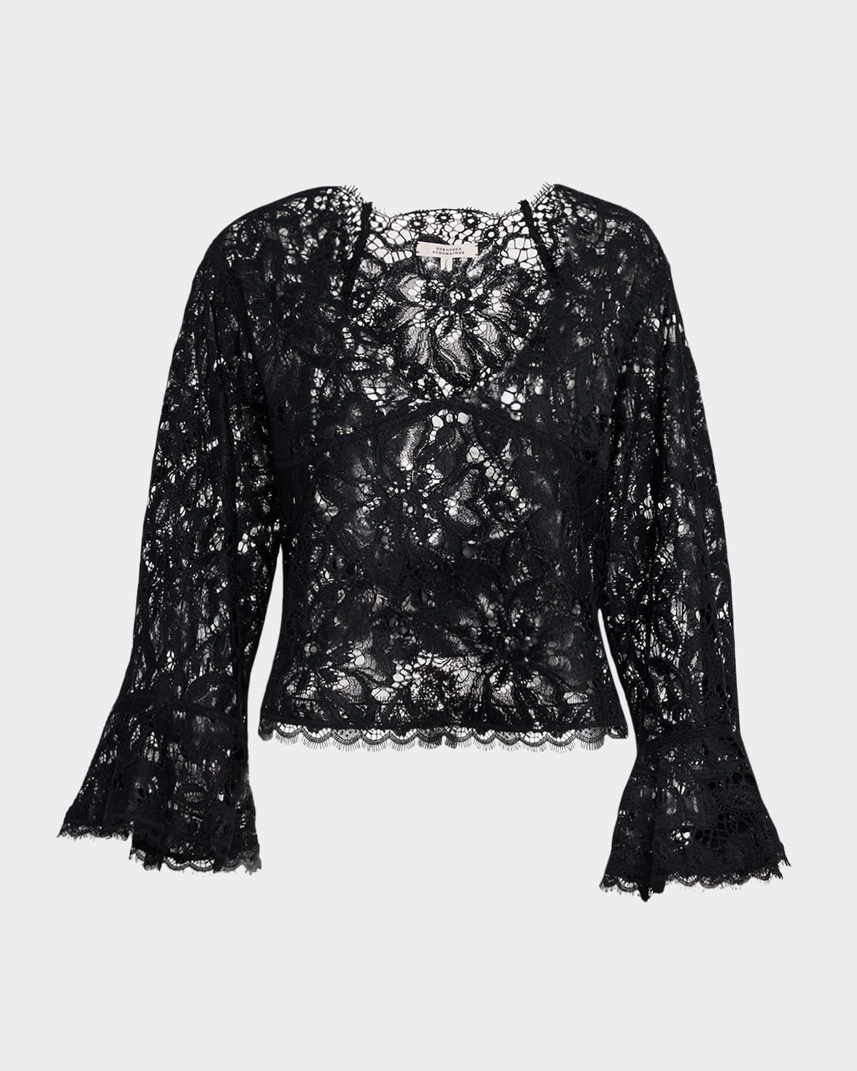 Dorothee Schumacher Lacy Dream Cropped Flare-sleeve Blouse In Black