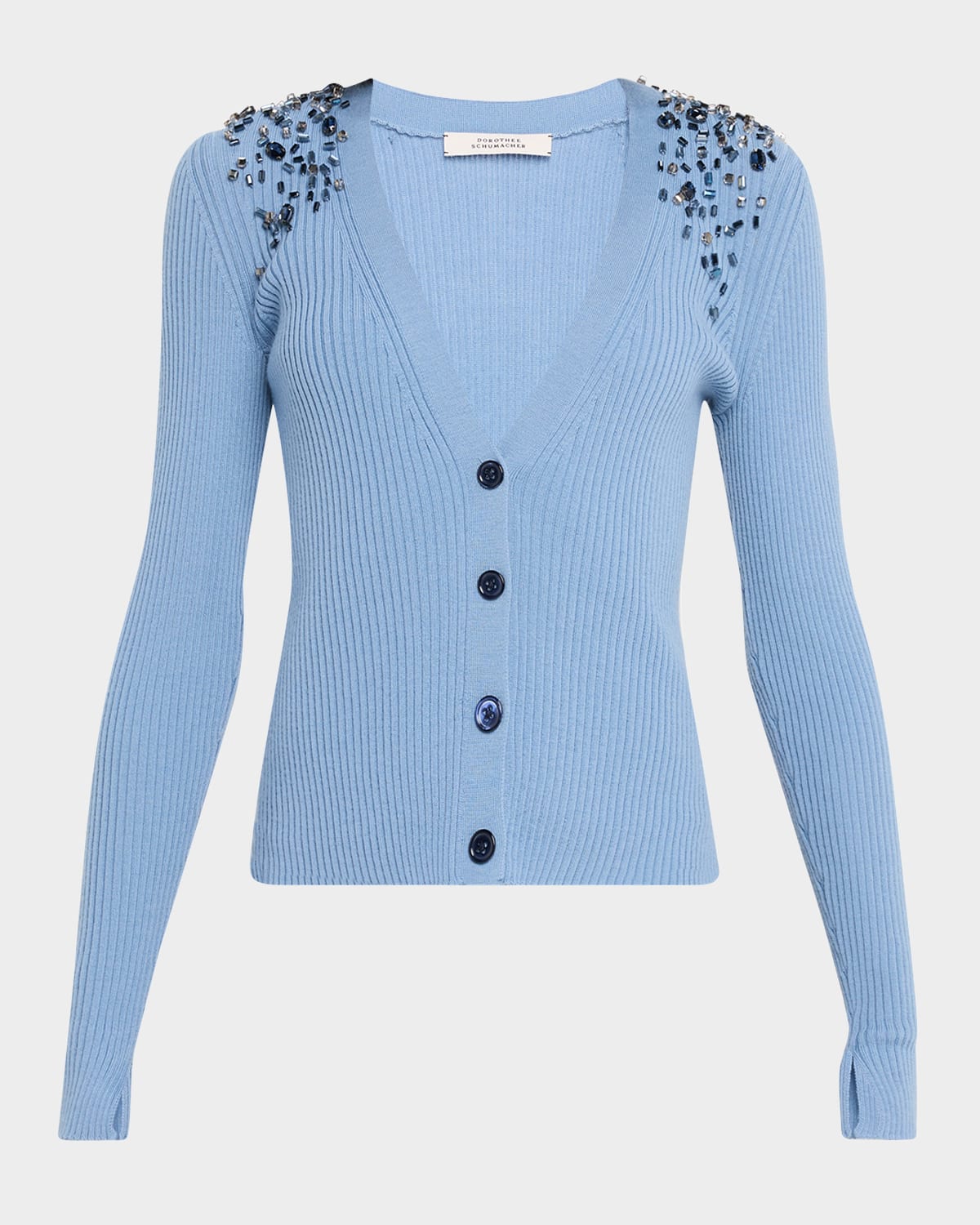 Embellished Merino Beaded Rib Knit Cardigan