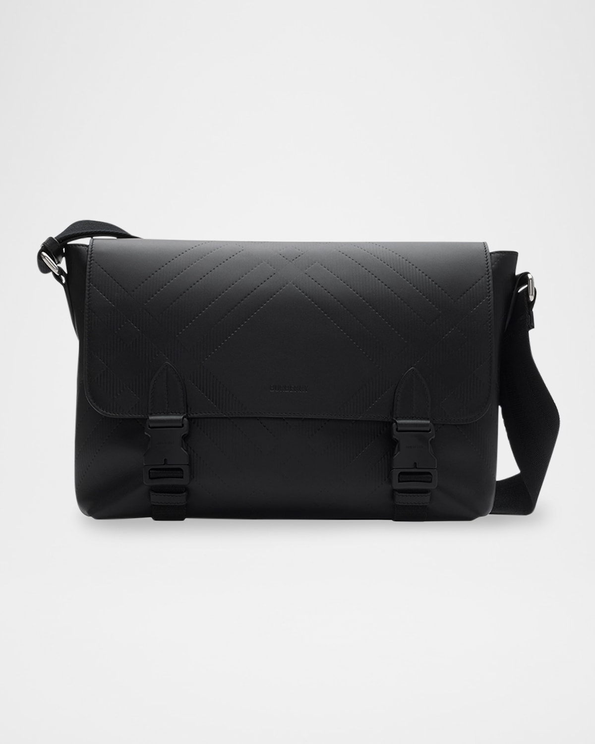 Burberry Men's Check Embossed Leather Messenger Bag