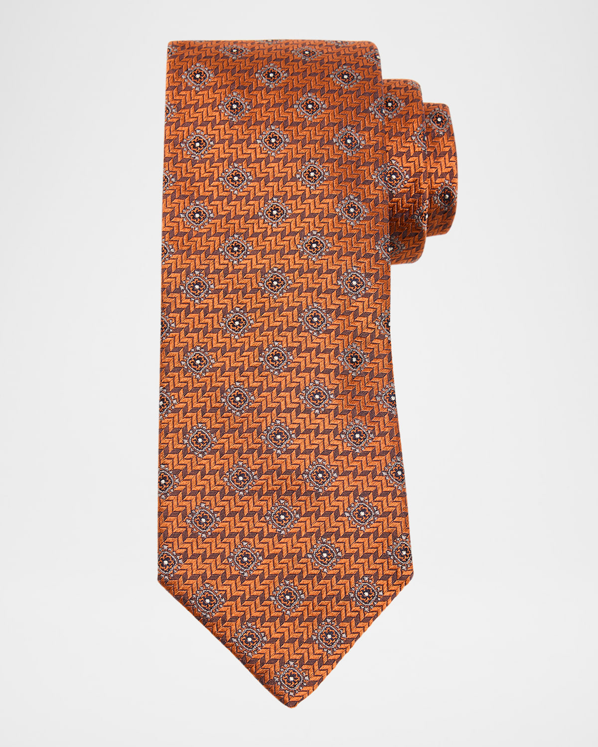 Men's Geometric Tile Jacquard Silk and Cotton Tie