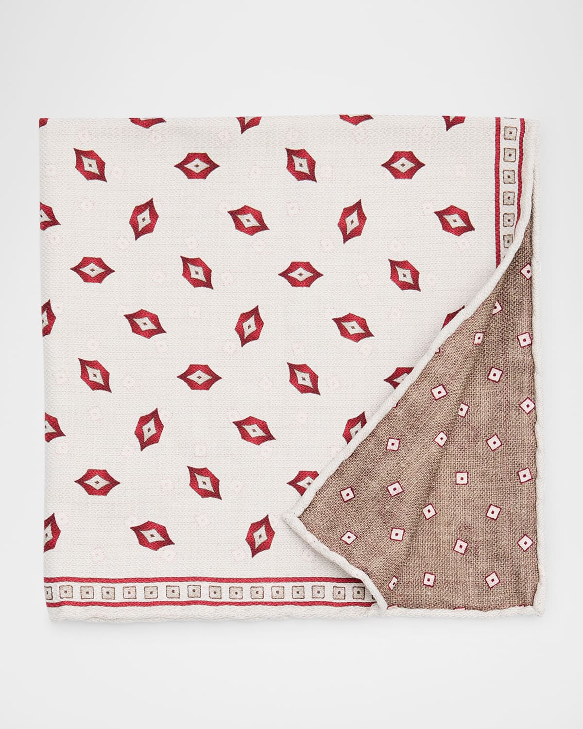 Men's Geometric Leaf-Print Silk Pocket Square