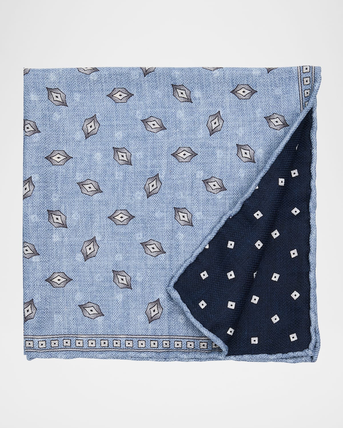 Men's Geometric Leaf-Print Silk Pocket Square