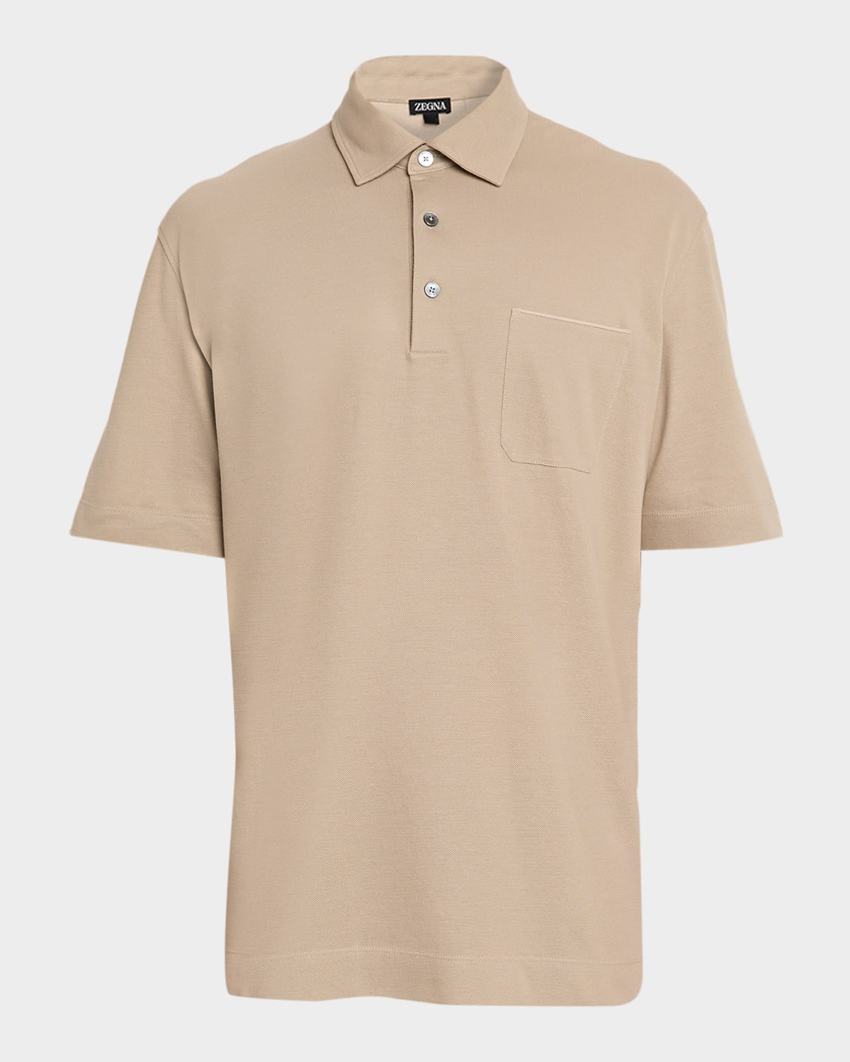 Zegna Men's Leather-trim Pocket Pique Polo Shirt In Neutral