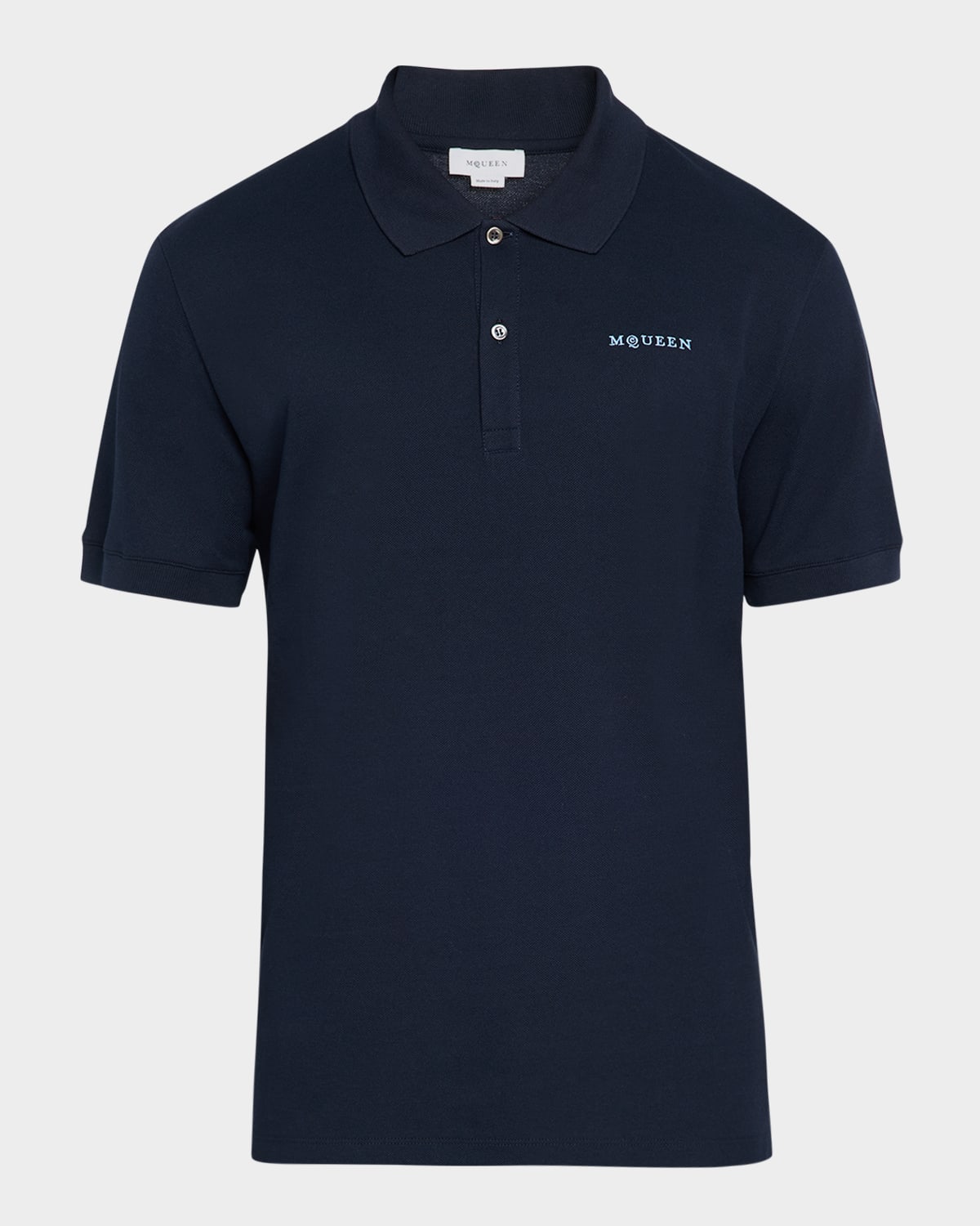 Alexander Mcqueen Men's Embroidered Logo Pique Polo Shirt In Blue