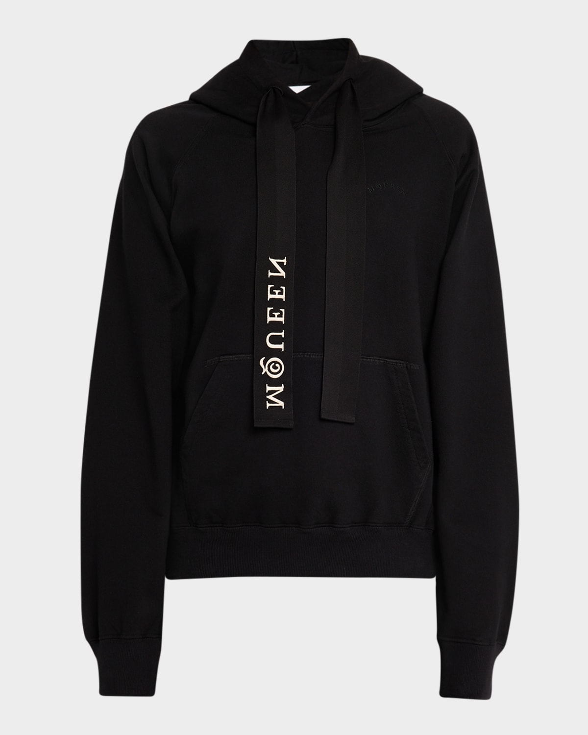 Alexander Mcqueen Men's Maxi Drawcord Logo Hoodie In Black