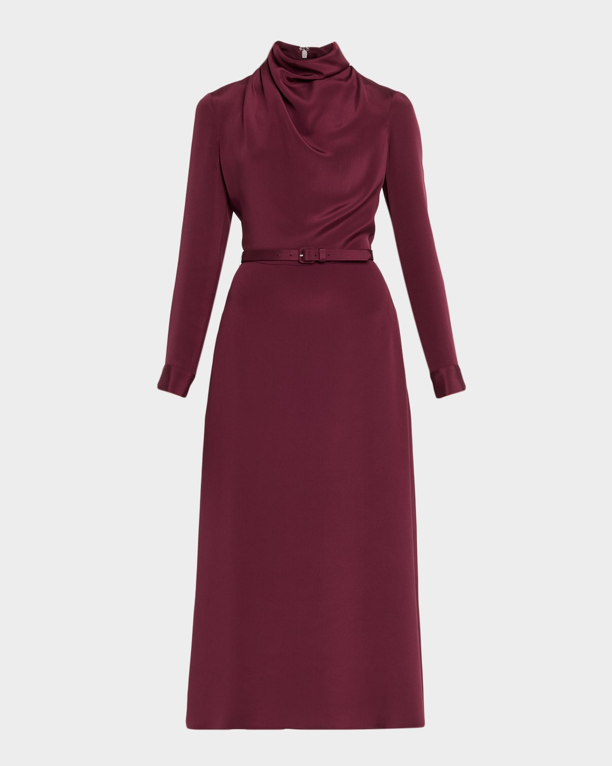 Adam Lippes Amandine Draped Long-sleeve Belted Midi Dress In Burgundy