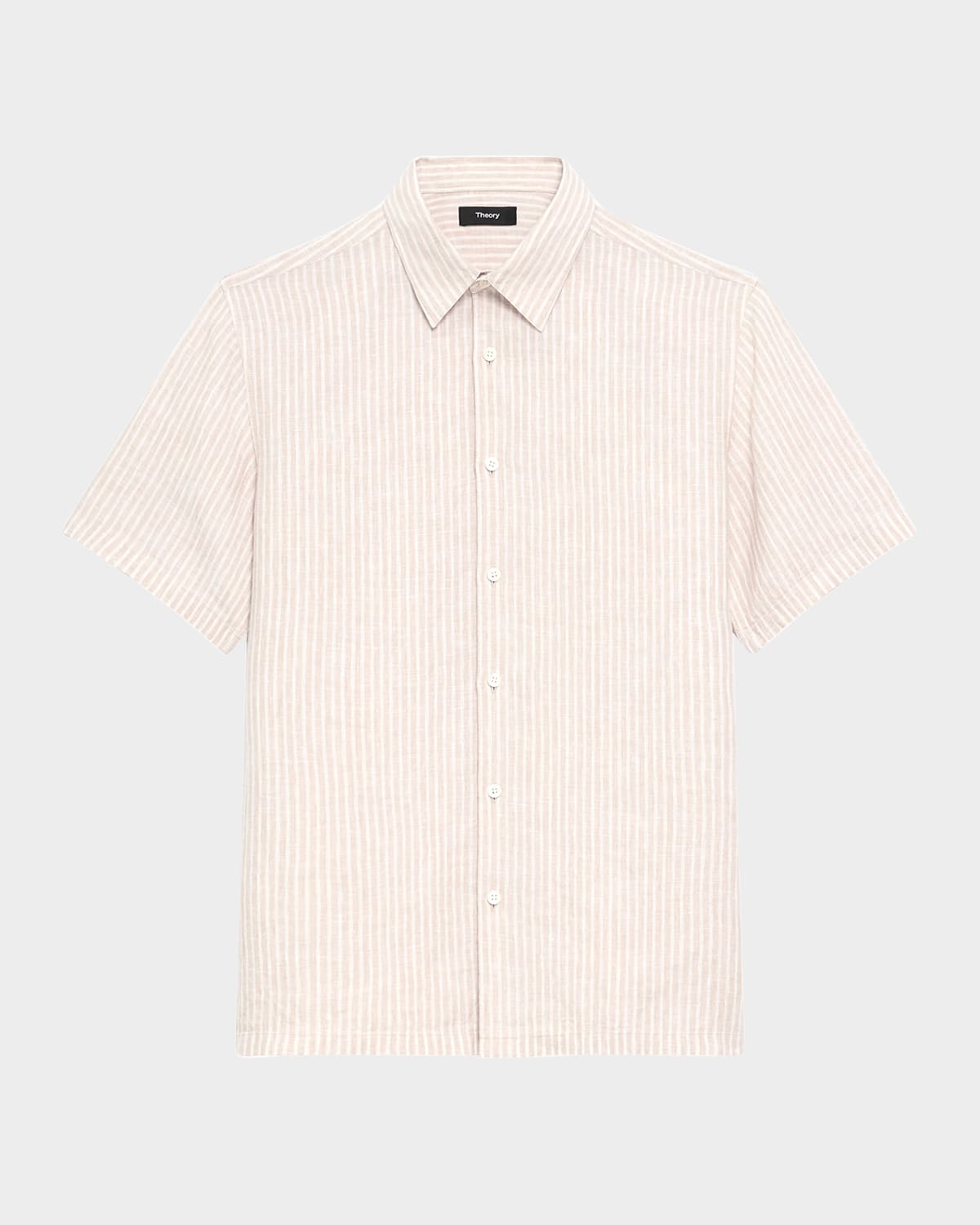 Theory Men's Irving Linen Summer Stripe Short-sleeve Shirt In White