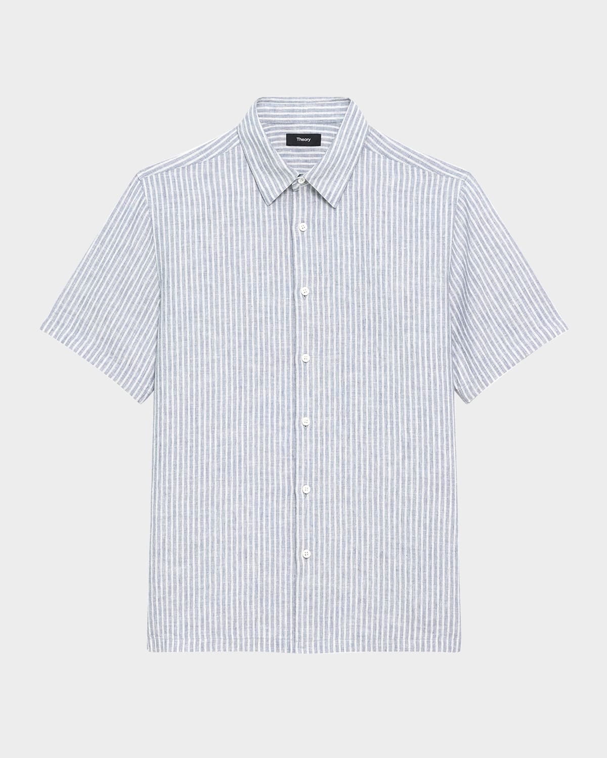 Theory Irving Linen Stripe Standard Fit Button Down Shirt In White