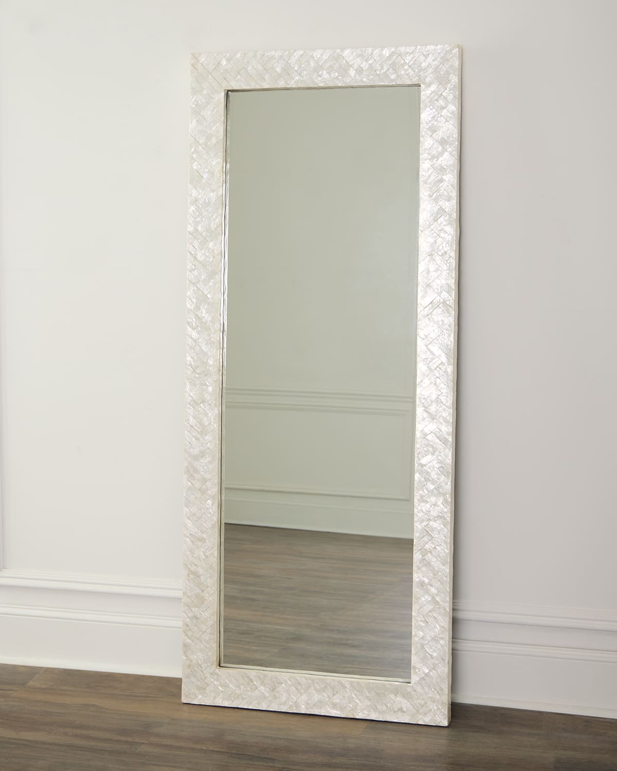 Neiman Marcus Brittany Chevron Capiz Shell Floor Mirror, 72"