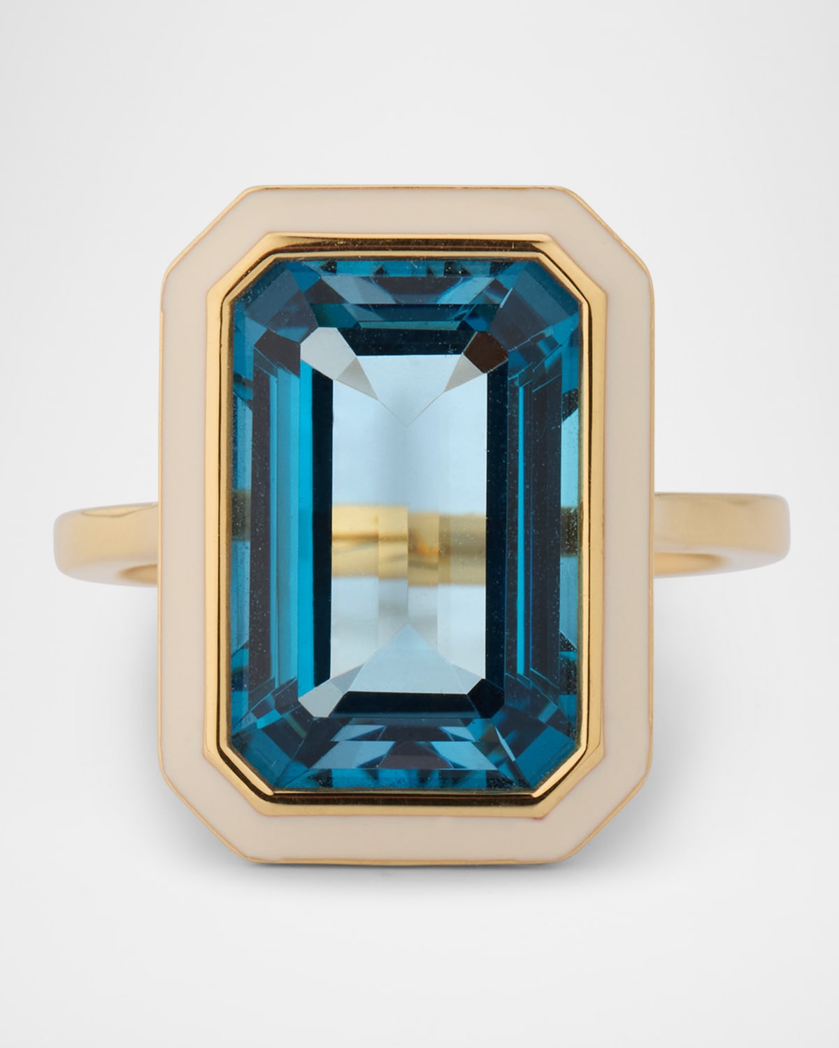 Queen 18K Yellow Gold London Blue Topaz Ring with White Enamel