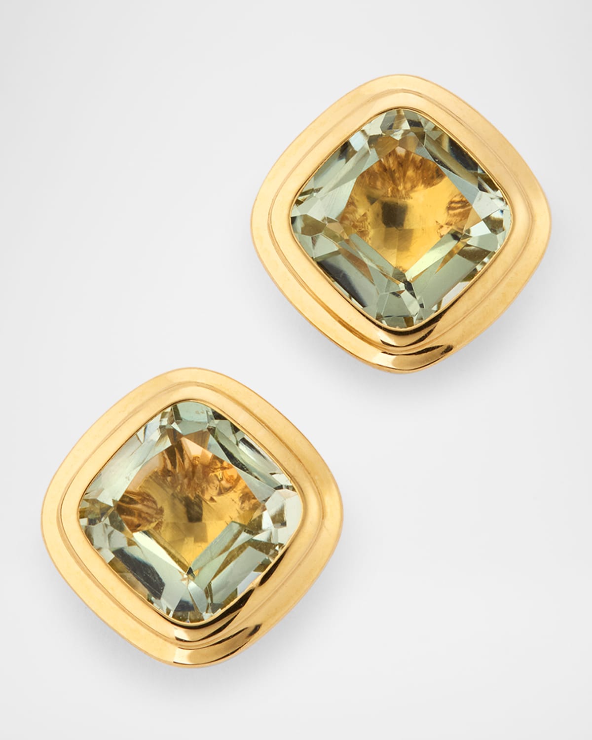 Manhattan 18K Yellow Gold Prasiolite Cushion Stud Earrings