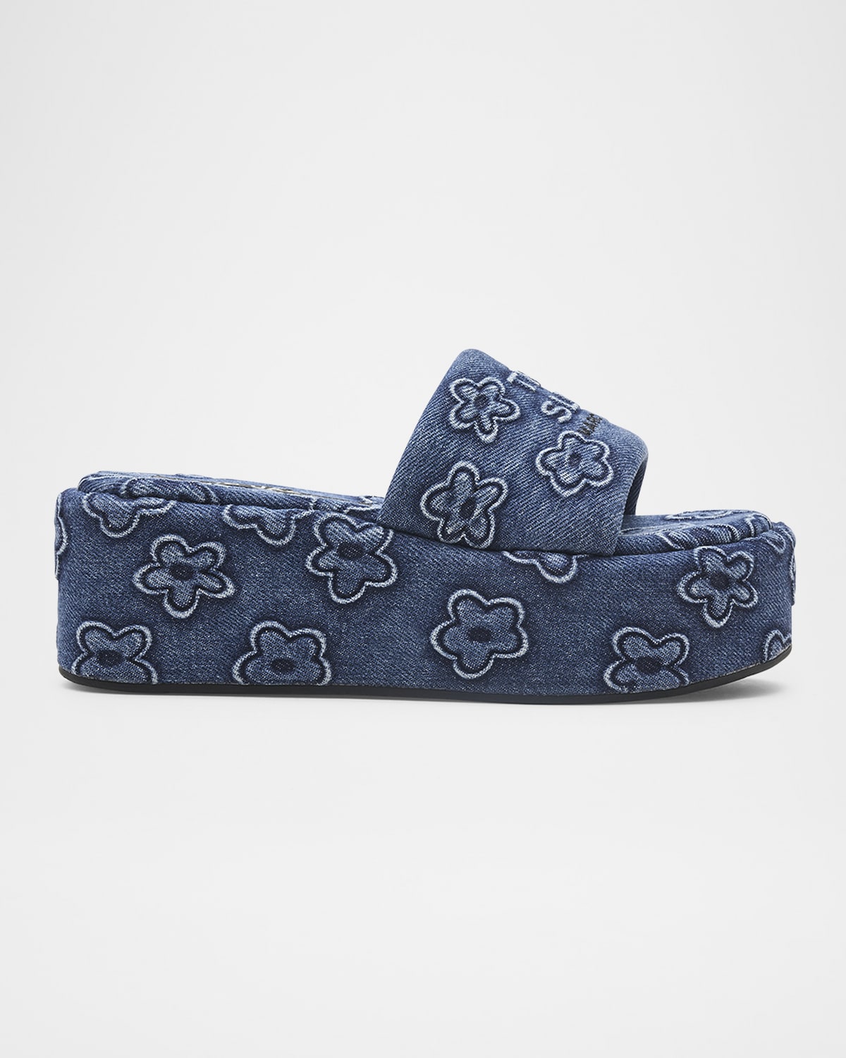 MARC JACOBS THE PUFFED DAISY DENIM PLATFORM SANDALS 