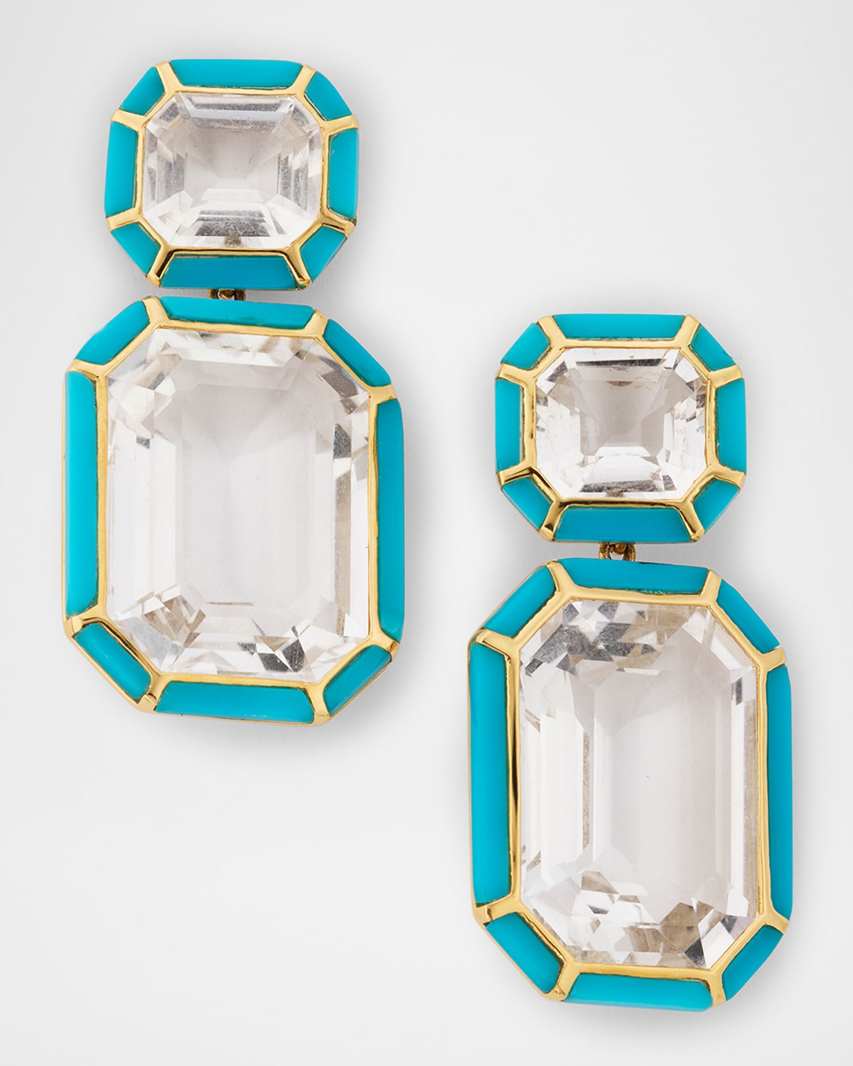 Melange 18K Yellow Gold Rock Crystal Emerald Cut Earrings