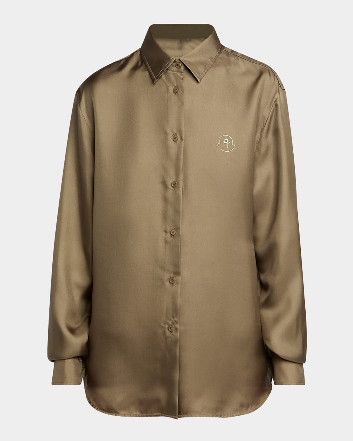 Moncler X Qiu Hao Long-sleeve Silk Twill Shirt In Green