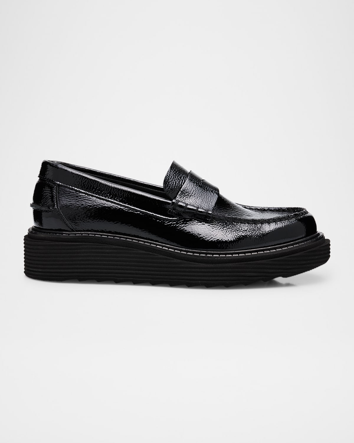Pedro Garcia Sloan Patent Leather Wedge Loafers In Black