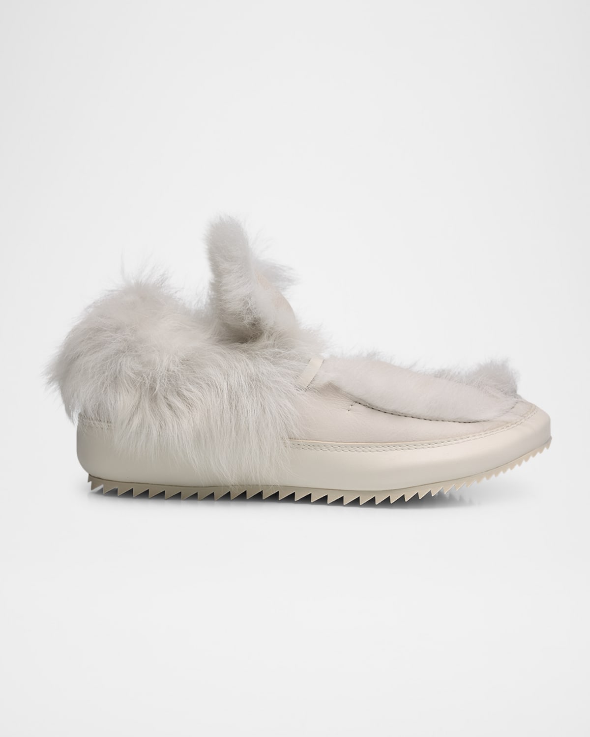 Pedro Garcia Jadine Fur-lined Mixed Leather Moccasins In White