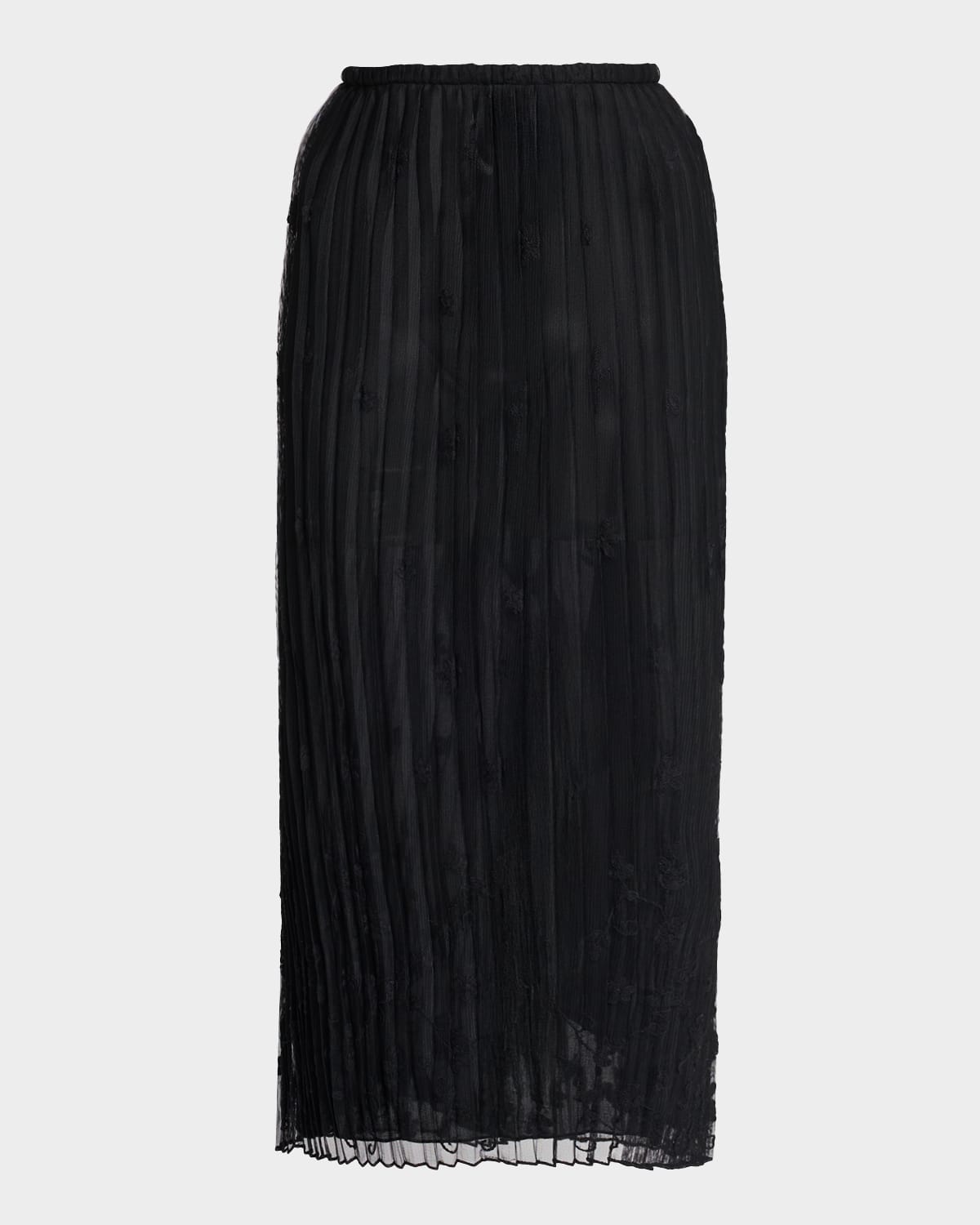 Floral Pleated Tulle Midi Skirt