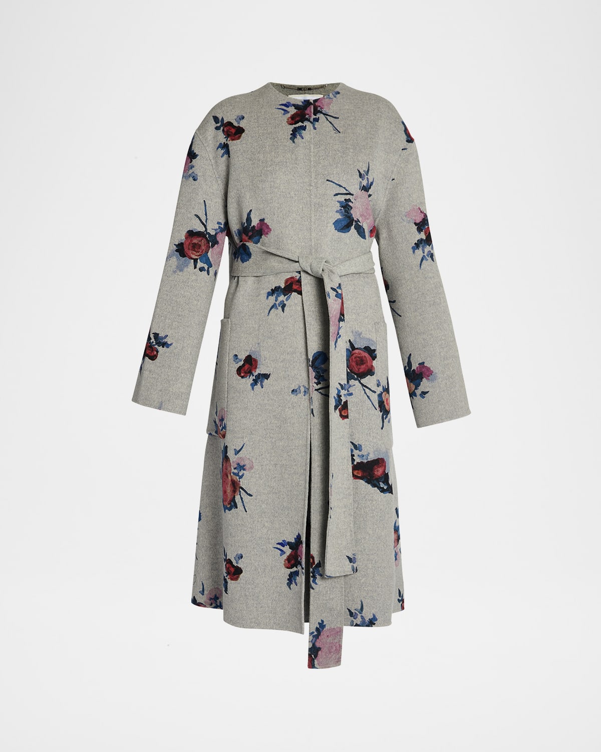 Erdem Flower Wool Belted Oversized Coat In Multi