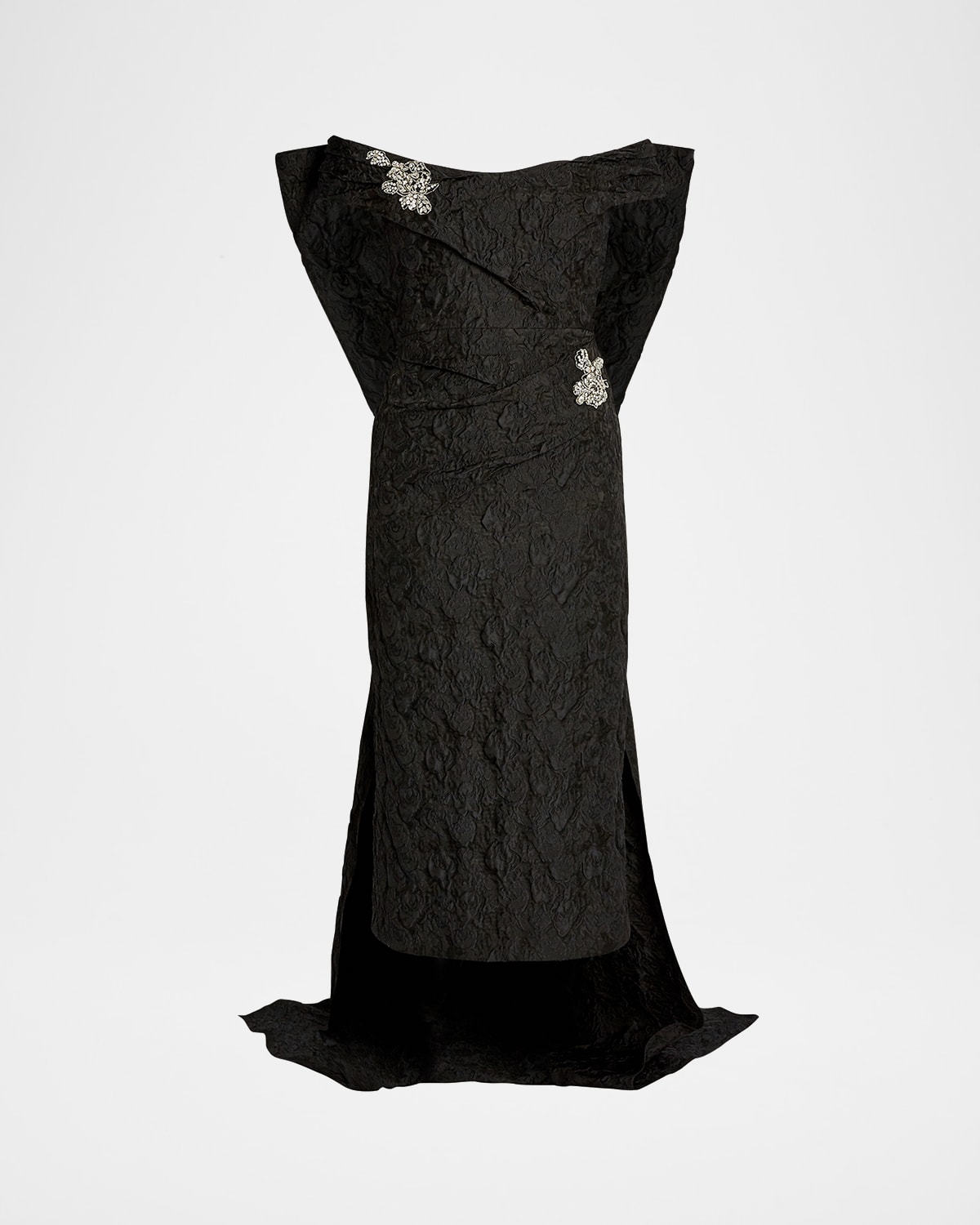 Crystal Off-The-Shoulder Cape Midi Cocktail Dress