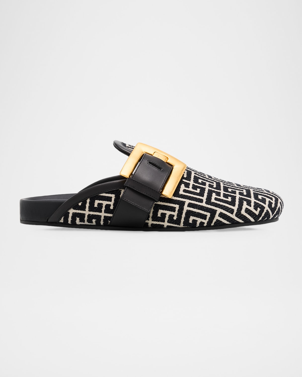 Balmain Anthem Mules In Jacquard Canvas With Pb Monogram In Black