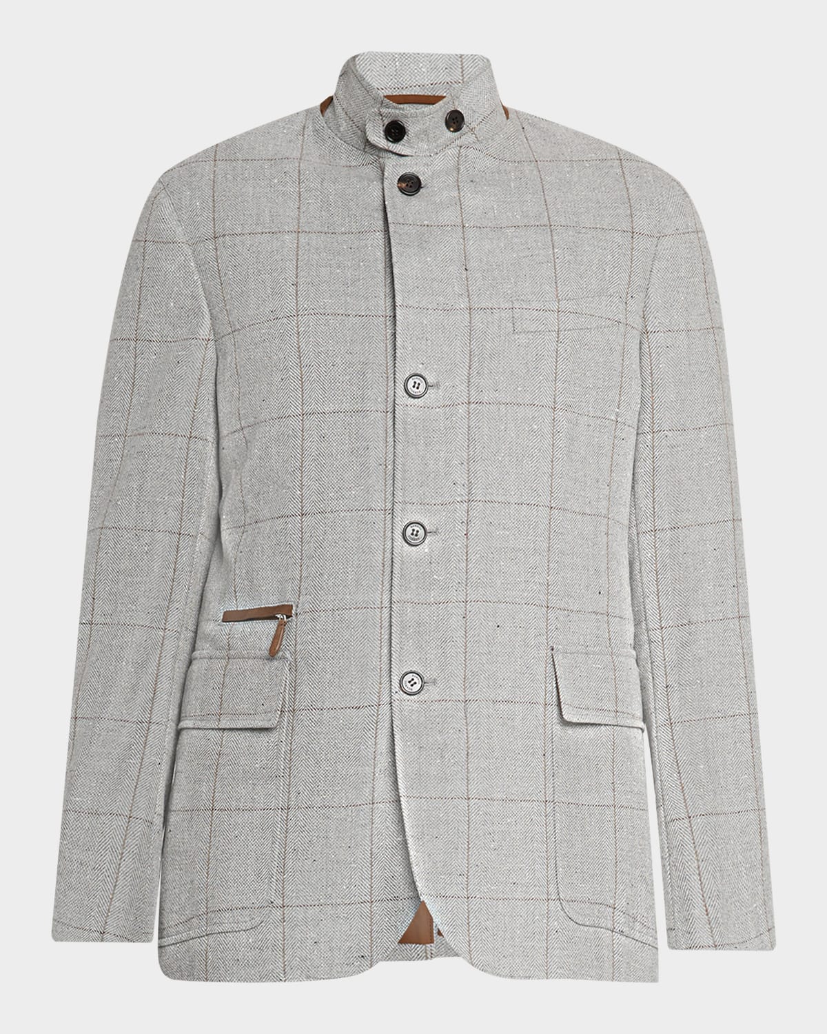 Dunhill Men's Windowpane Check Herringbone Jacket In Gray