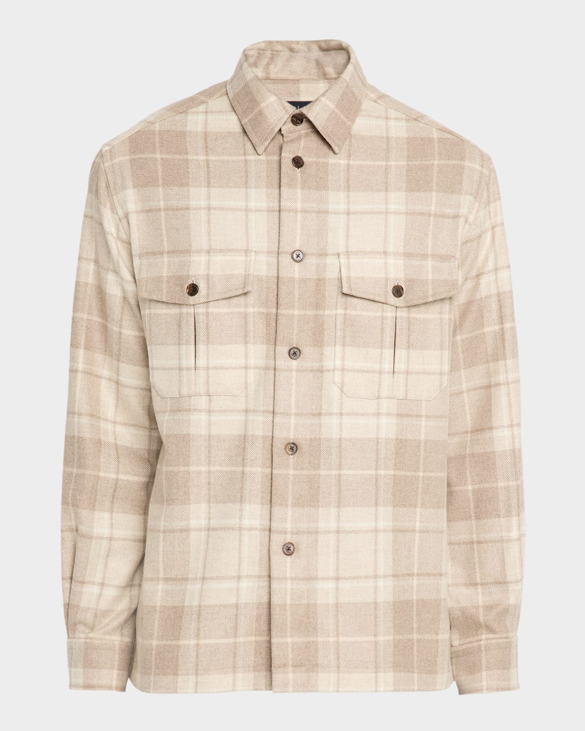 Dunhill Men's Tartan Plaid Cashmere Overshirt In Neutral