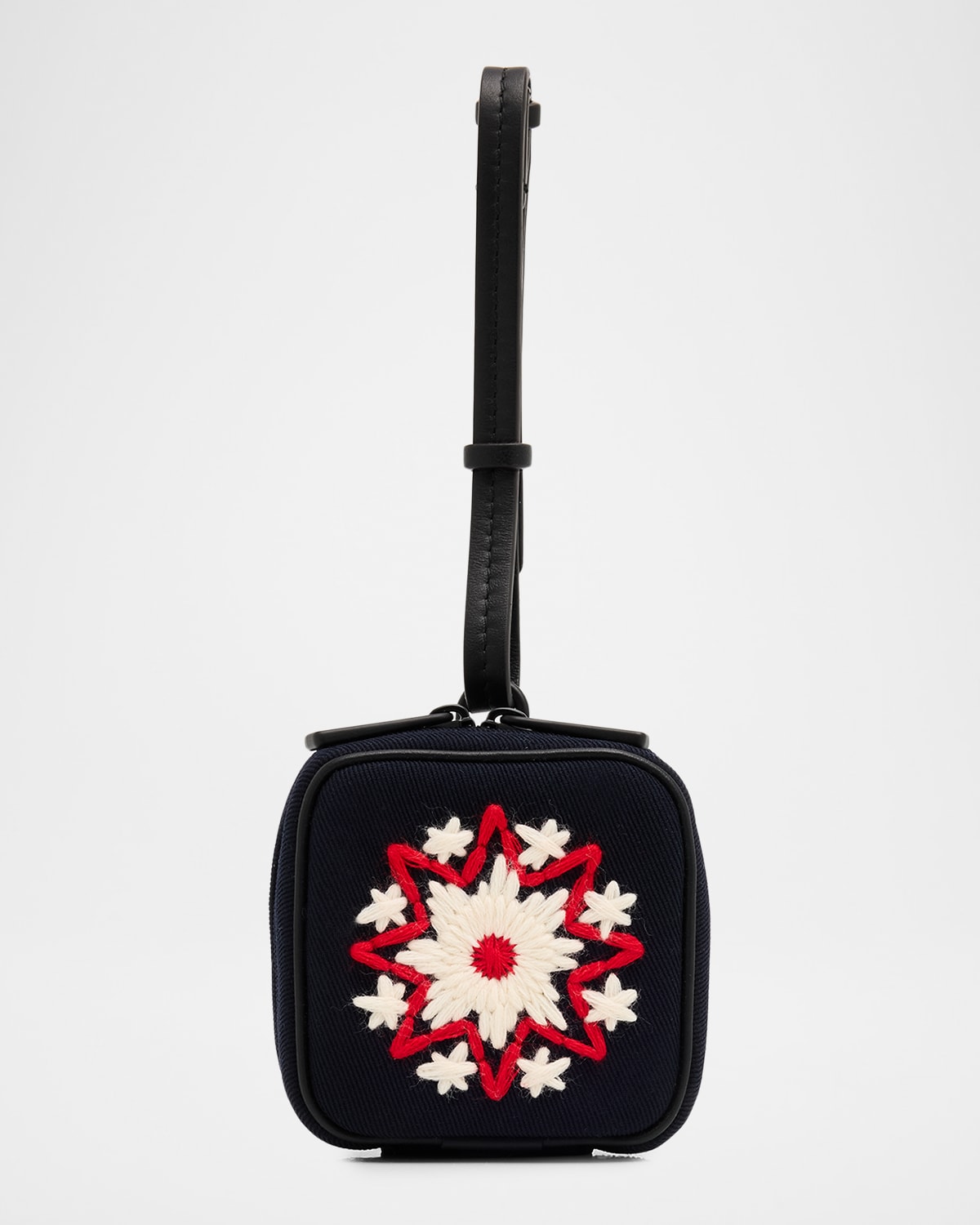 Moncler Embroidered Mini Pouch With Leather Strap In Blue