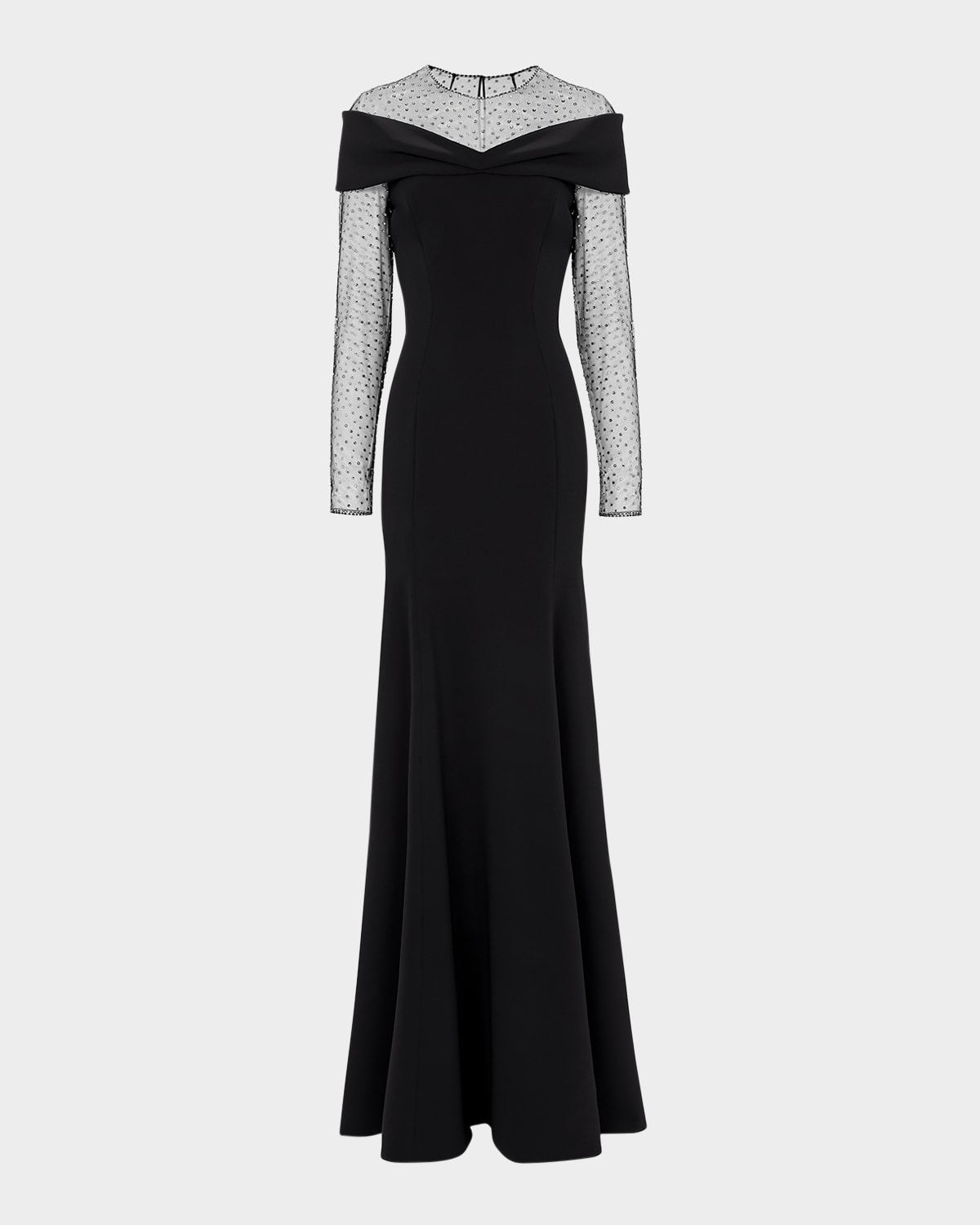 Jenny Packham Etienne Crystal Illusion Off-the-shoulder Gown In Black