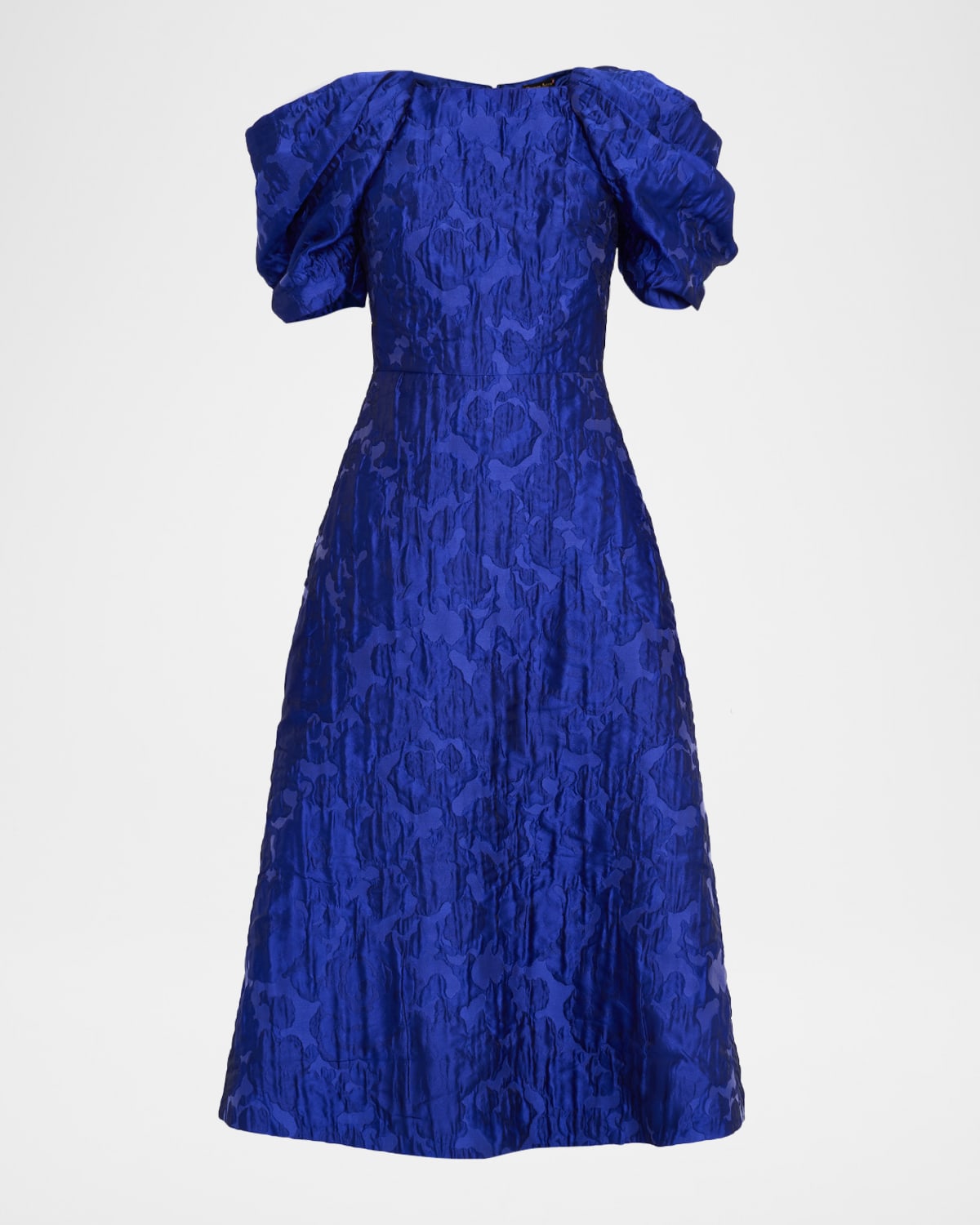 Cloque Brocade Draped-Sleeve Midi Dress