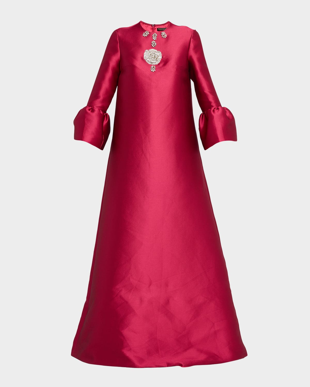 Embellished Ruffle-Sleeve Mikado Pique Maxi Dress
