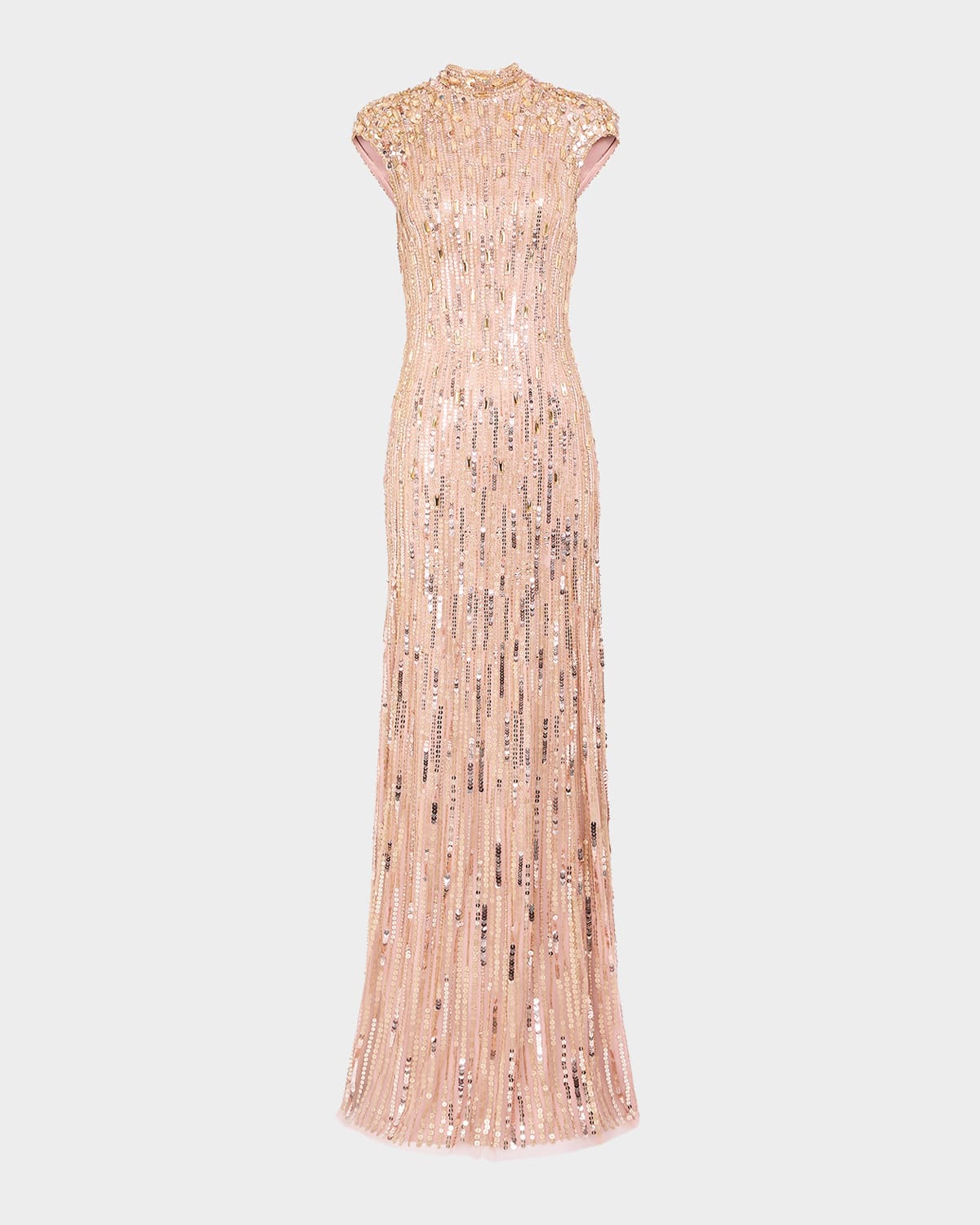 Jenny Packham Ernest Crystal Sequined Cap-sleeve Gown In Pink