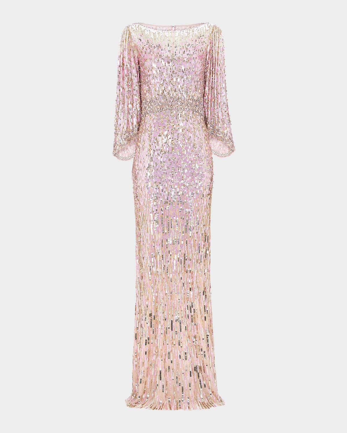 Jenny Packham Ines Crystal Sequined Flare-sleeve Gown In Pink