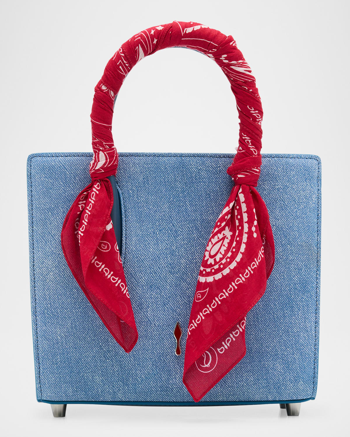 Christian Louboutin Paloma Mini Bandana Top-Handle Bag in Cotton Denim