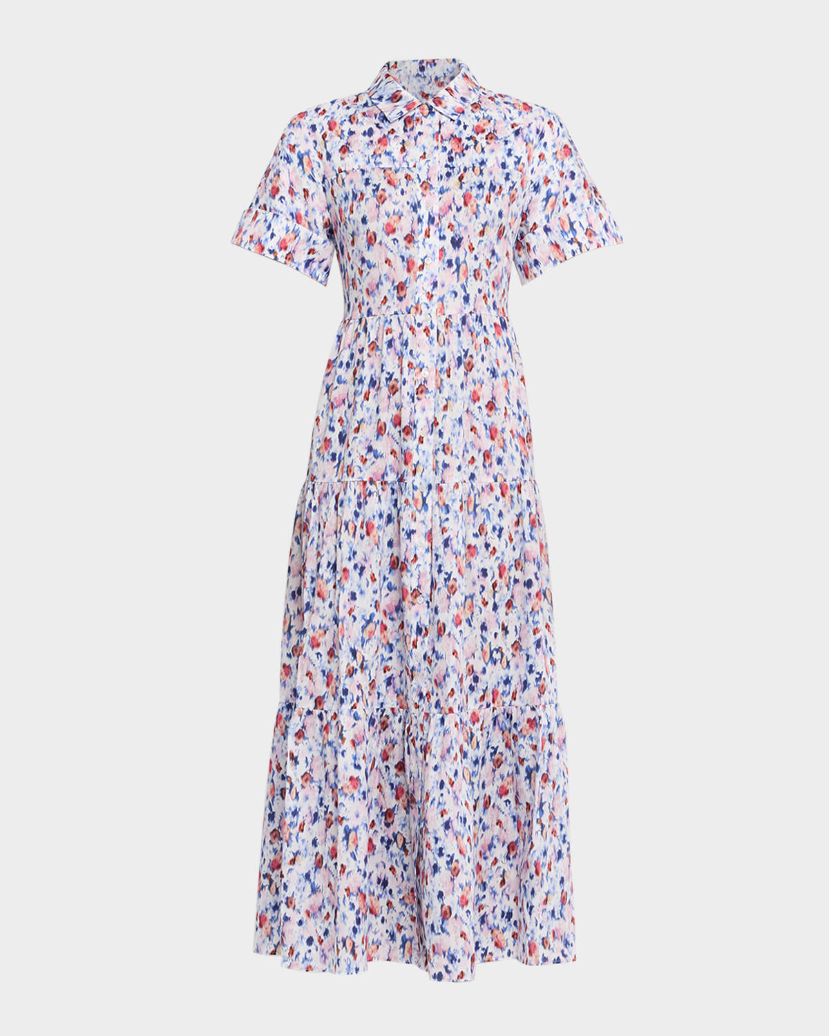 Blur Floral Short-Sleeve Midi Shirtdress
