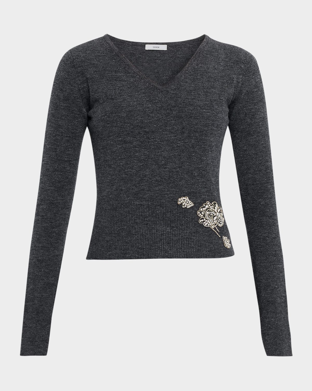 Erdem Cropped Crystal-embellished Sweater In Gray