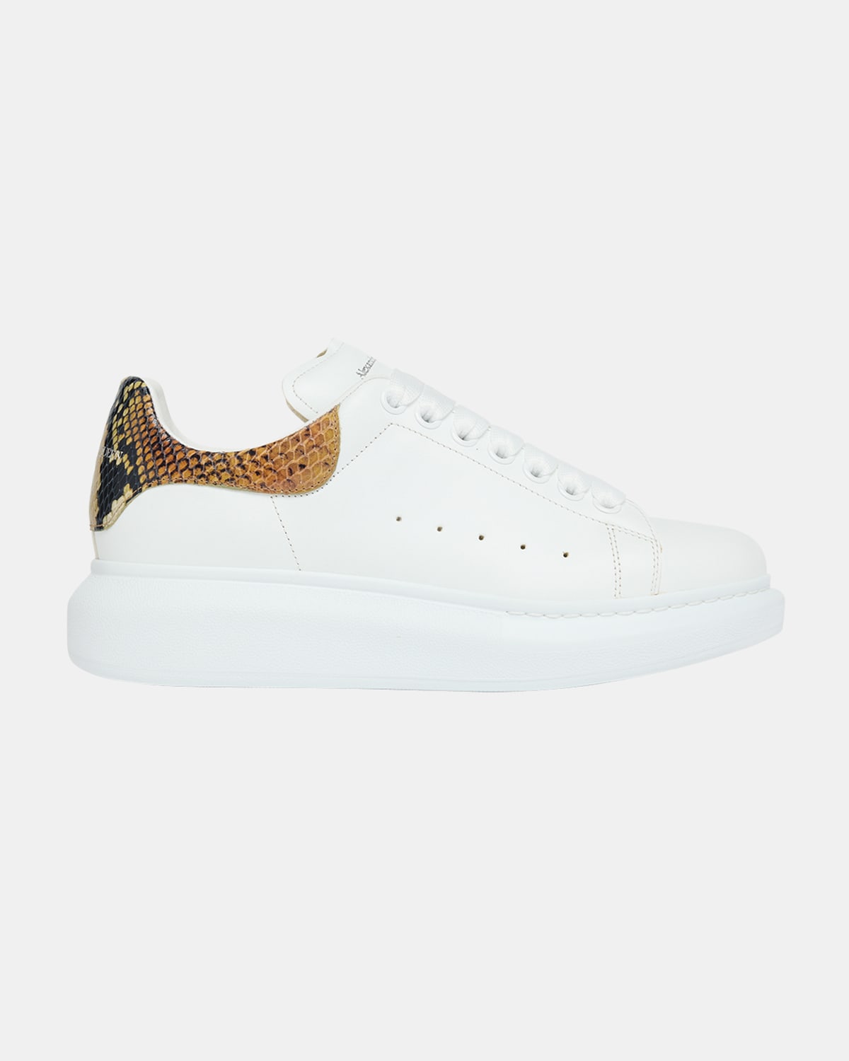 Alexander Mcqueen White Oversize Sneakers With Snake Print On The Heel In Leather Woman In White