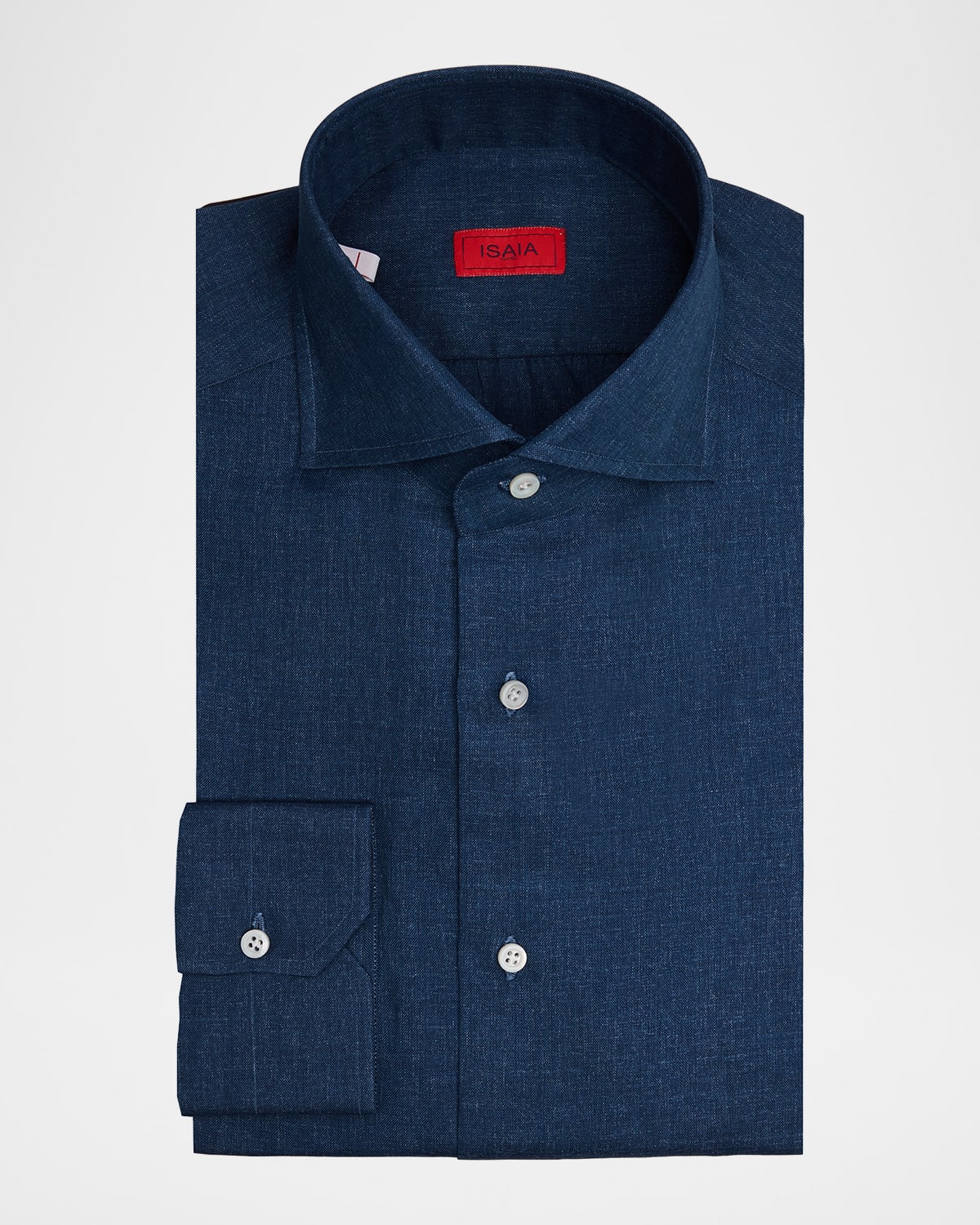 Isaia Men's Chambray Spread Collar Sport Shirt In Blue