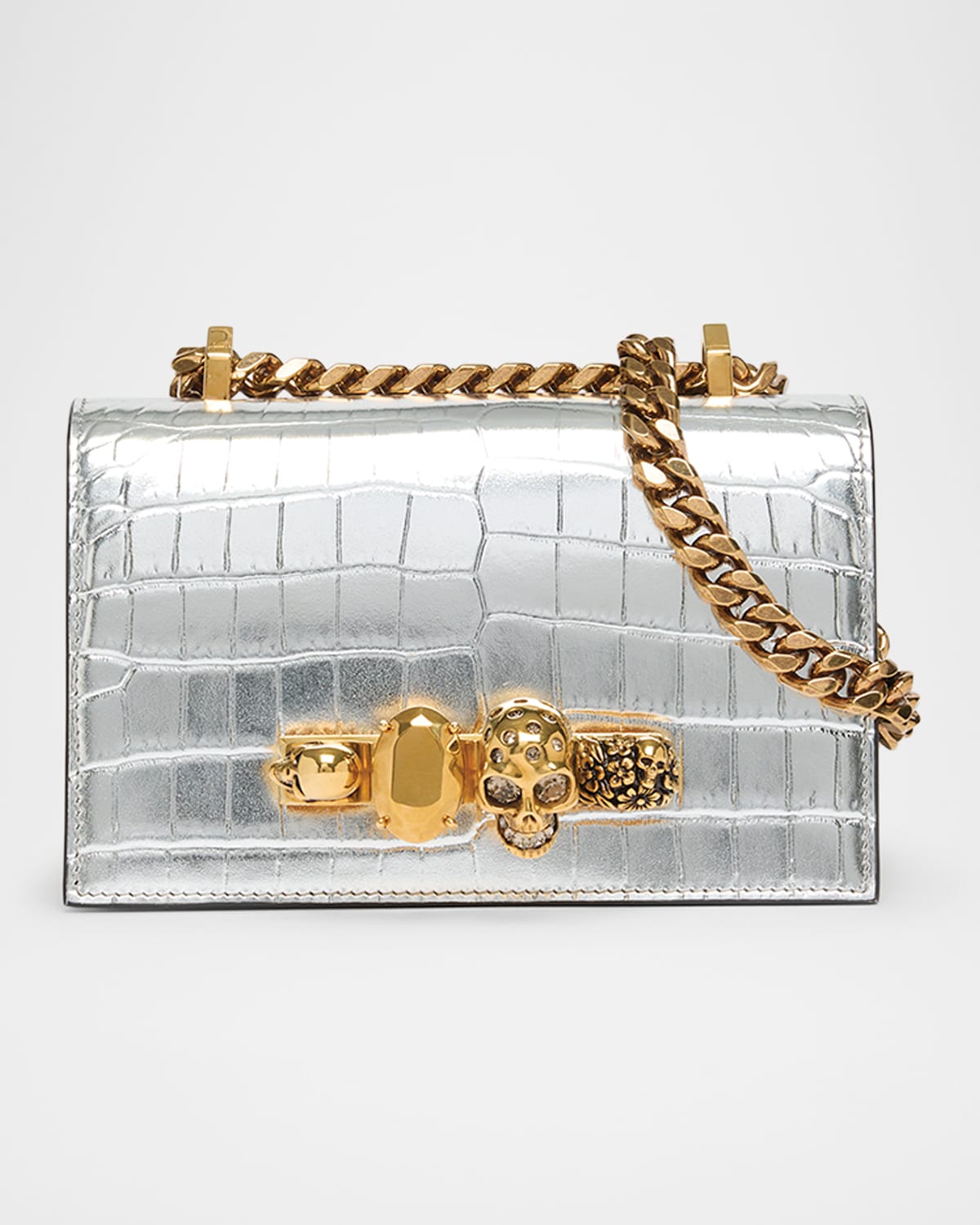 Alexander Mcqueen Mini Jeweled Croc-embossed Satchel Bag