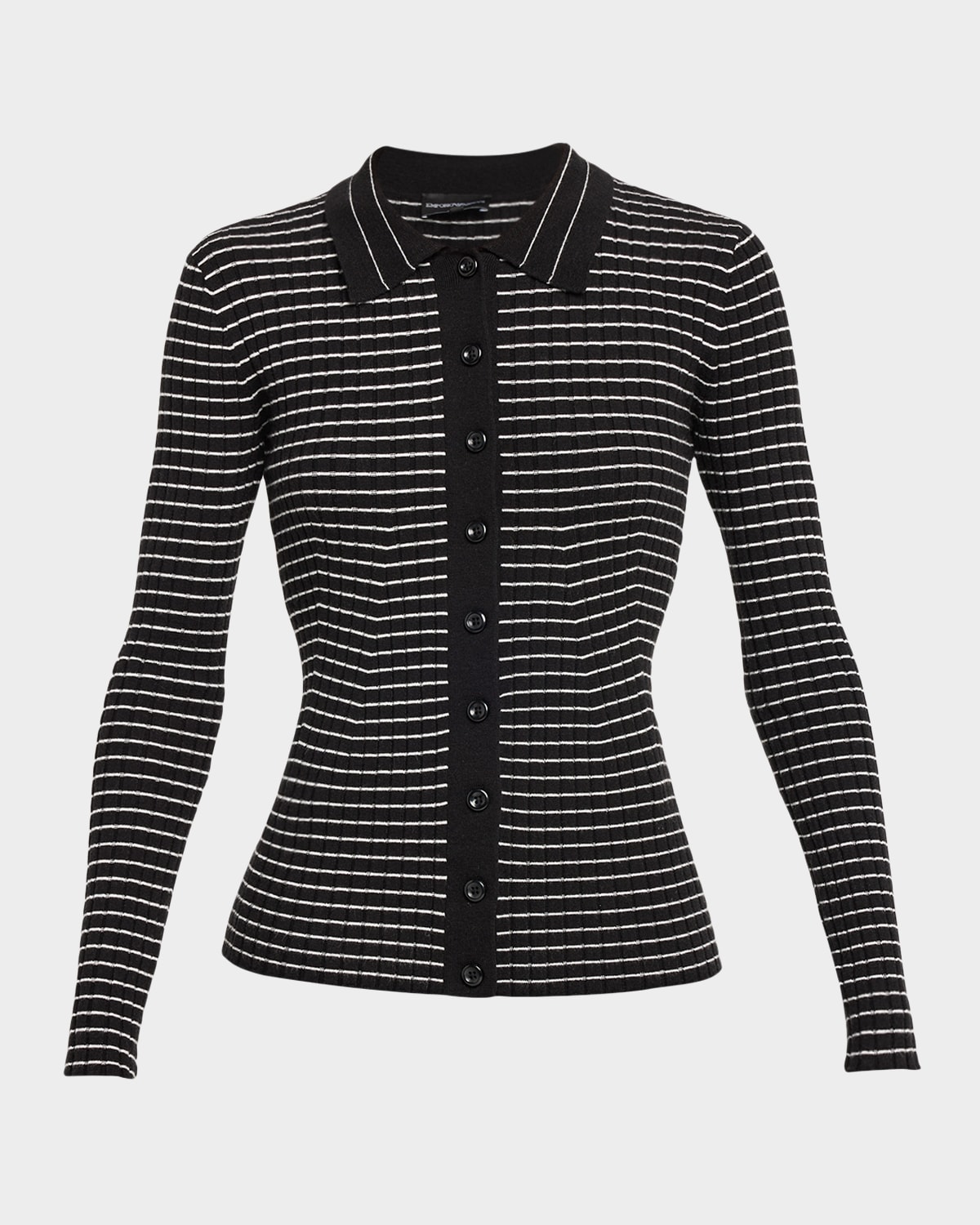 Emporio Armani Striped Button-down Rib Knit Cardigan In White