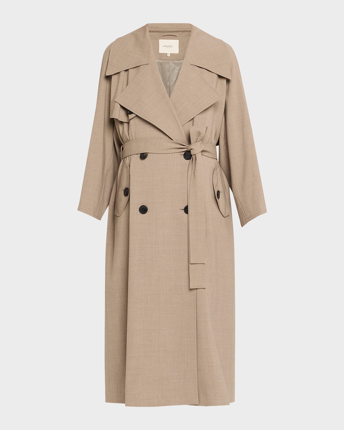 Lafayette 148 Belted Stretch Wool Oversized Trench Coat In Brown