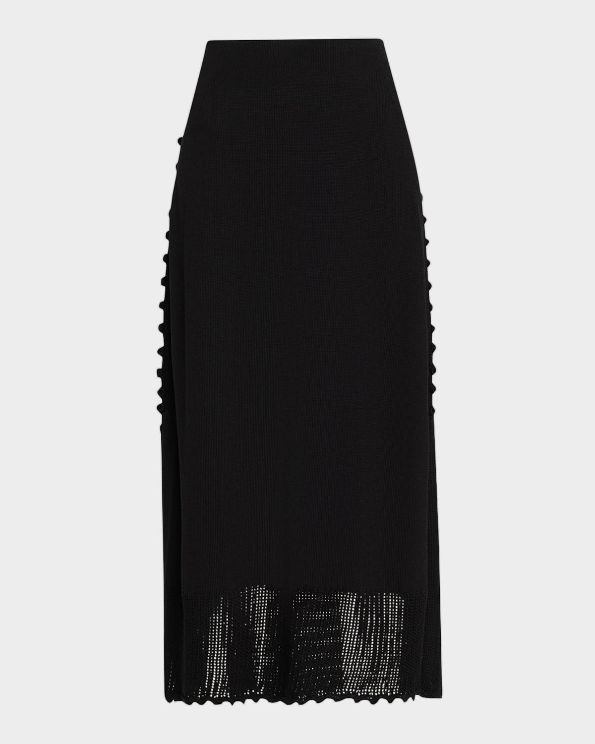 Lafayette 148 Scalloped Cotton-silk Tape Knit Midi Skirt In Black