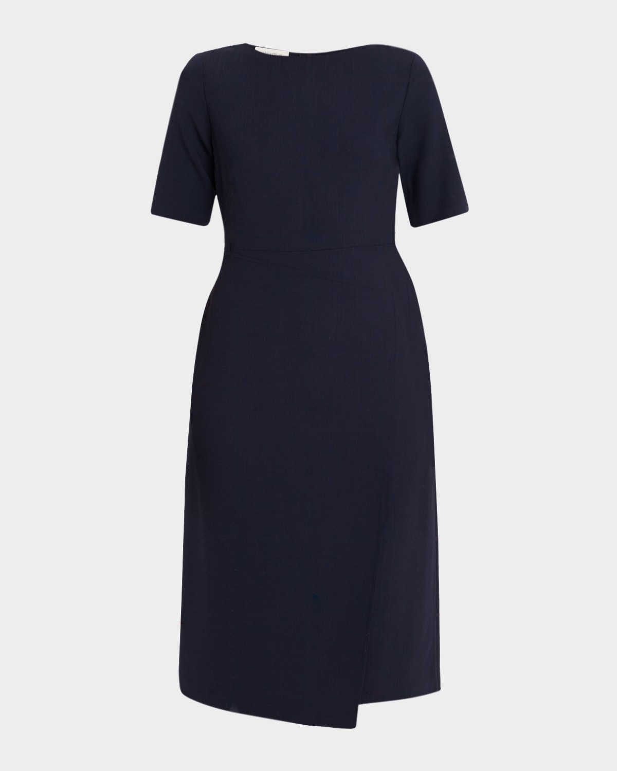 Lafayette 148 Faux Wrap Double-faced Wool Midi Dress In Black