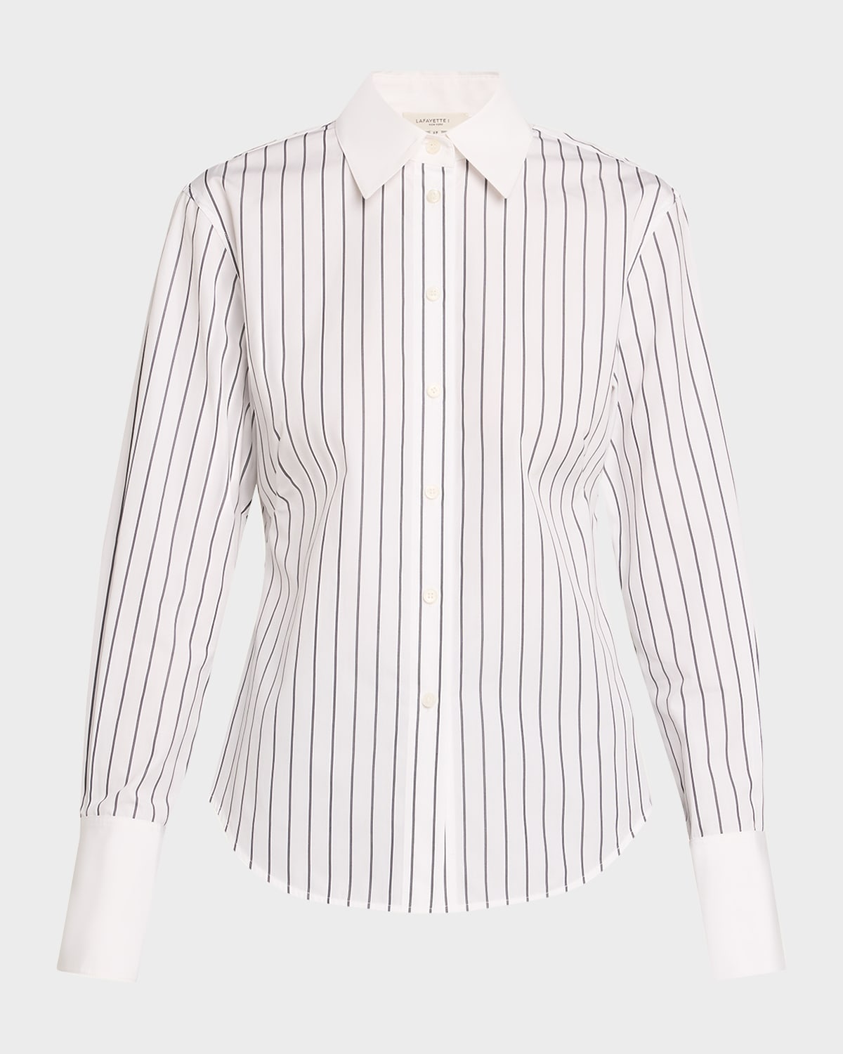 Lafayette 148 Striped Button-down Cotton Poplin Shirt In White