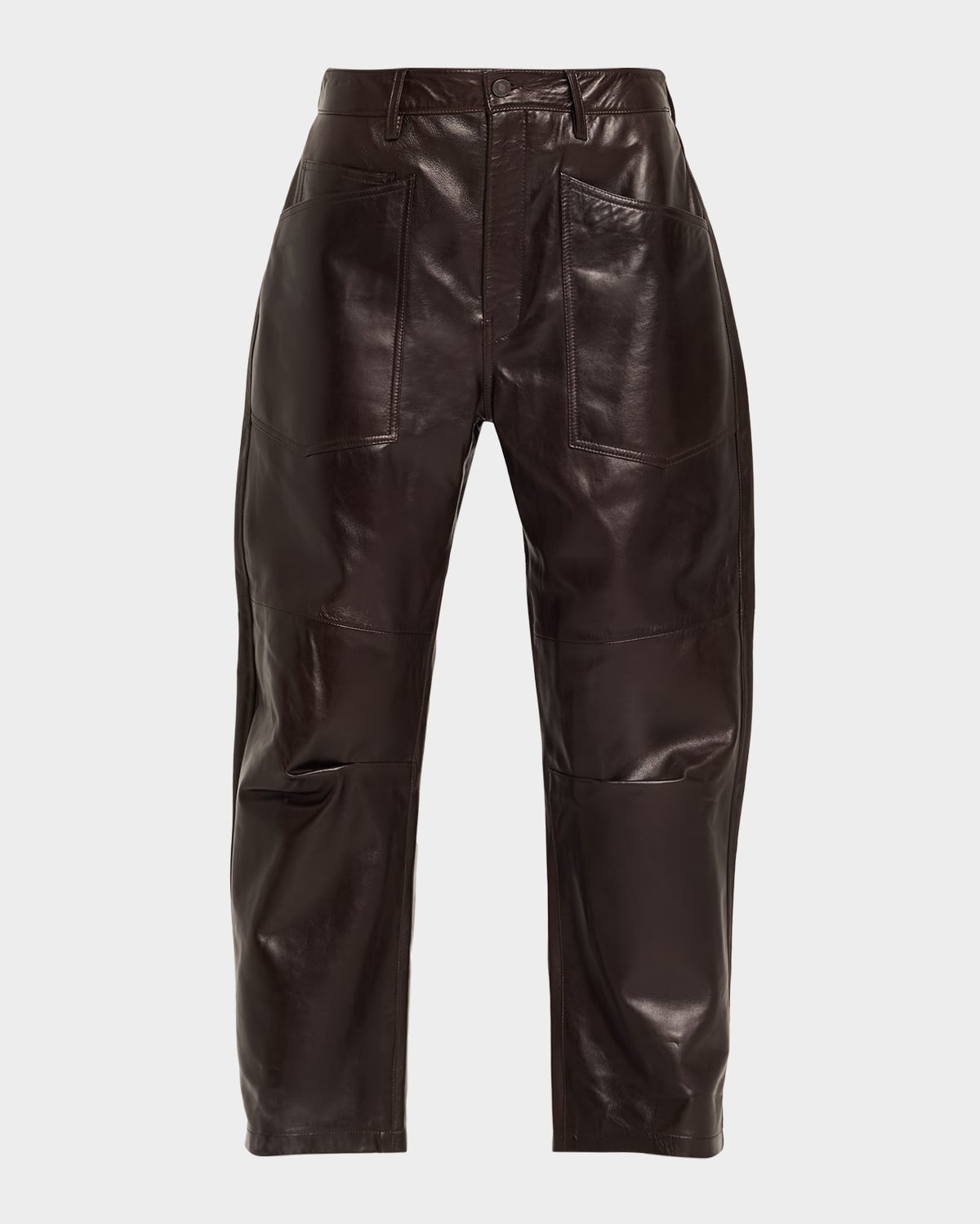 Nili Lotan Shon Leather Barrel-leg Ankle Pants In Brown