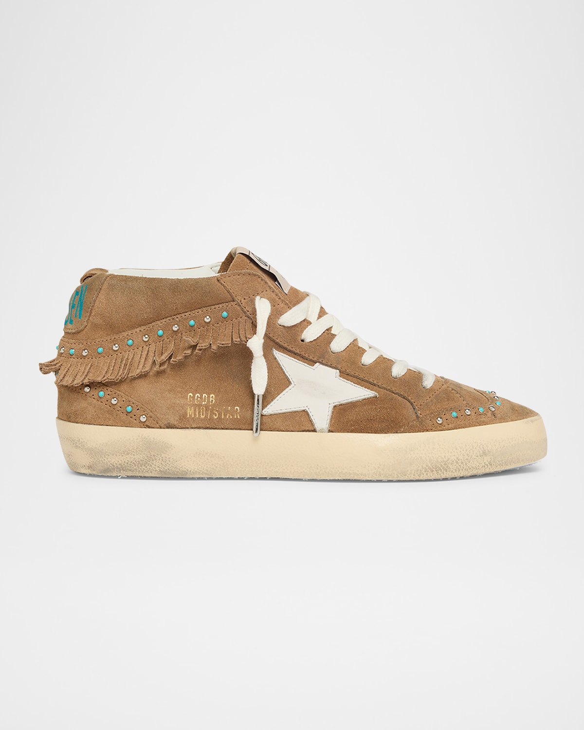 Golden Goose Mid Star Suede Mid-top Sneakers With Fringe And Studs