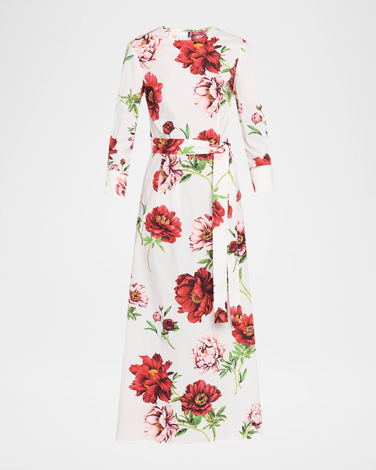 Oscar De La Renta Peony-print Three-quarter Sleeves Maxi Dress In Multi