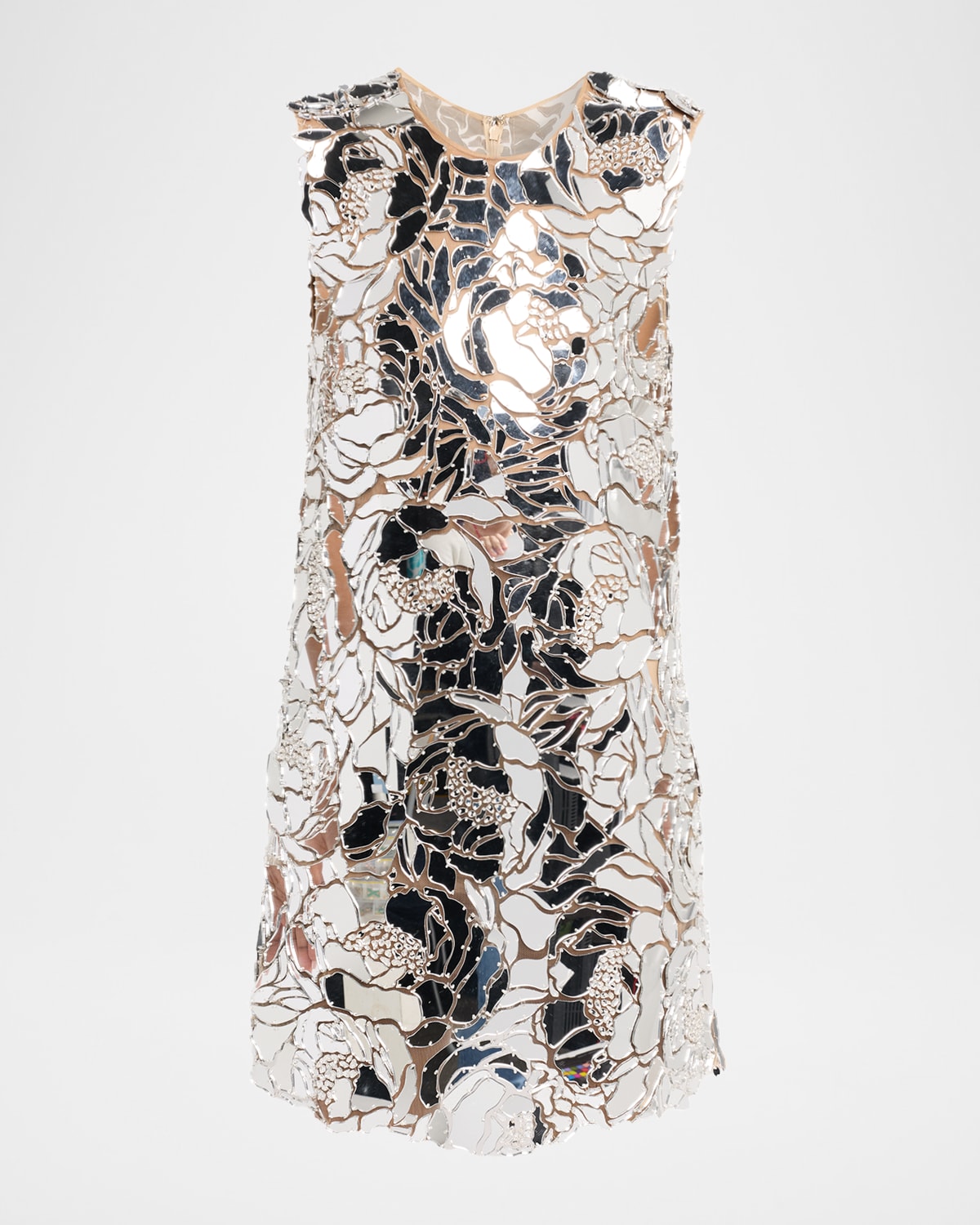 Oscar De La Renta Sleeveless Illusion Tulle Shift Dress In Animal Print