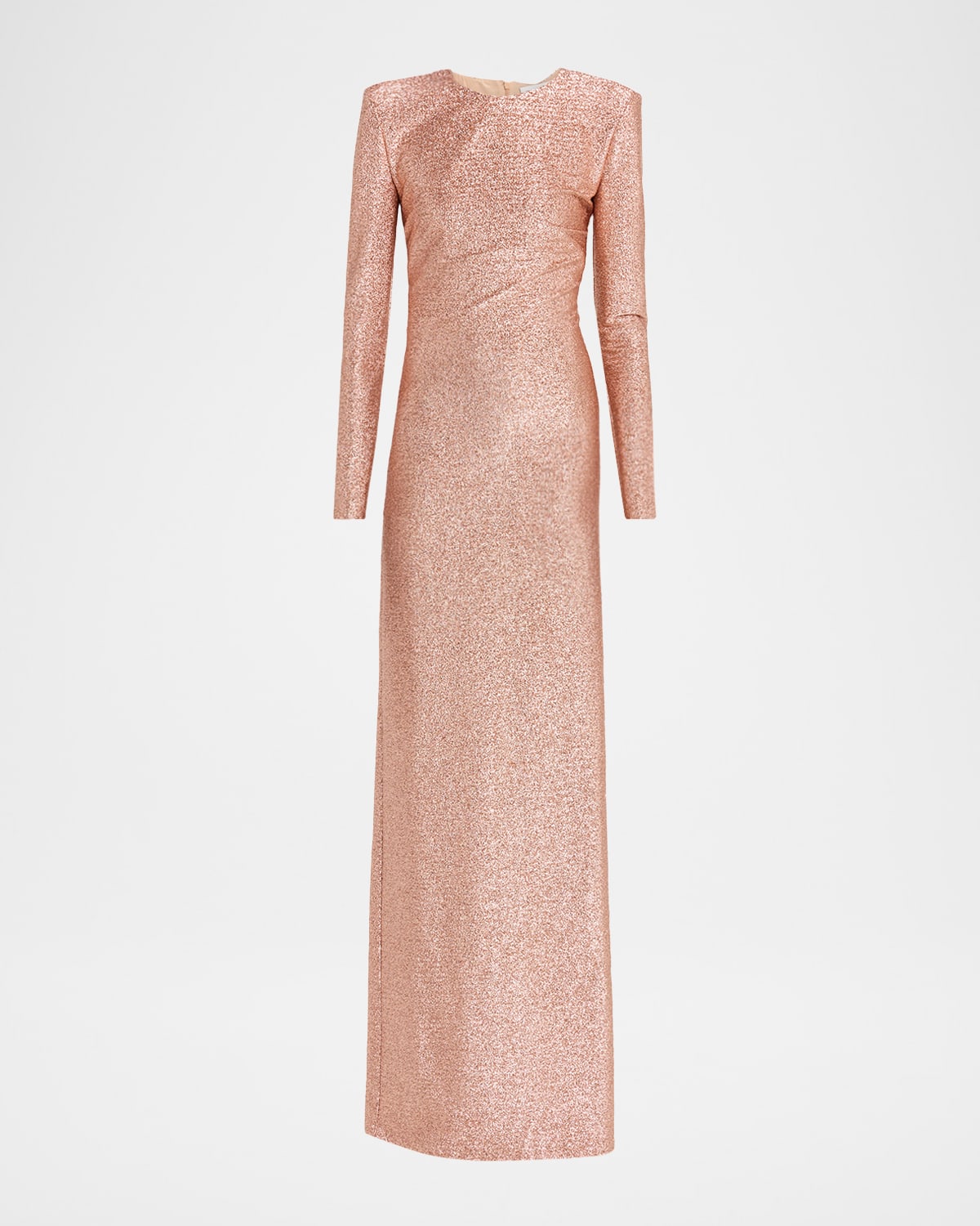 Oscar de la Renta Long Sleeve Stretch Lame Gown